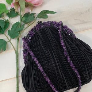 Timmy Woods Vintage Black Pleated Kisslock Purse